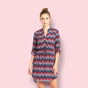 Justify Chevron Print Navy and Red Shirt Dress